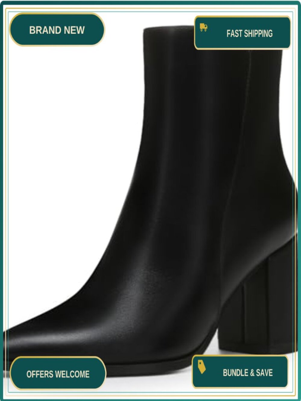 Women's Chunky High Heel Pointed Toe Ankle Booties Side Zipper PU Leather